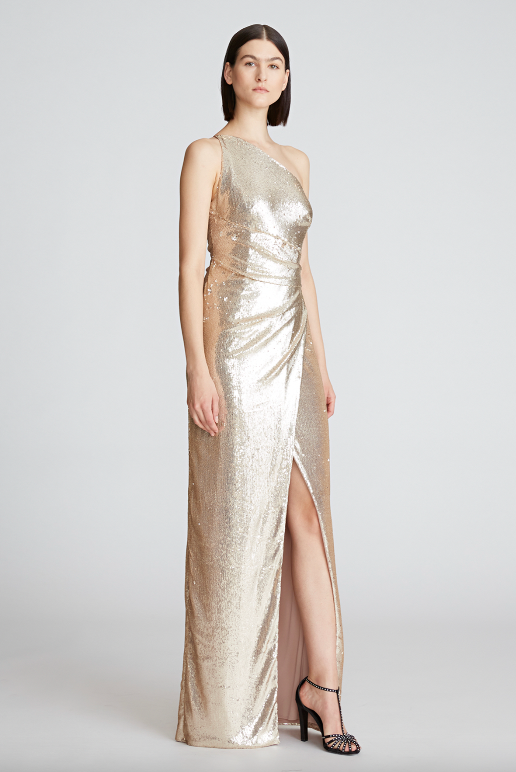 Adriana One Shoulder Gown - Champagne by Halston — view 3