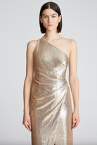 Adriana One Shoulder Gown - Champagne by Halston — view 4
