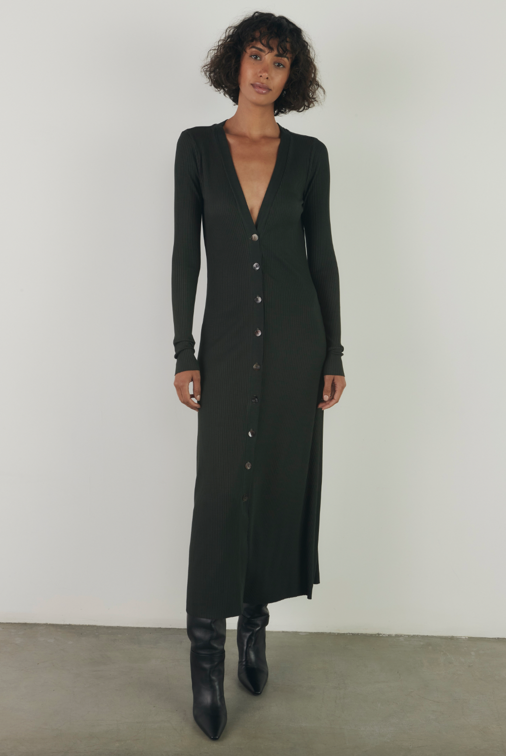 A Coste Flare Cardigan Dress - Dark Cedar — view 5