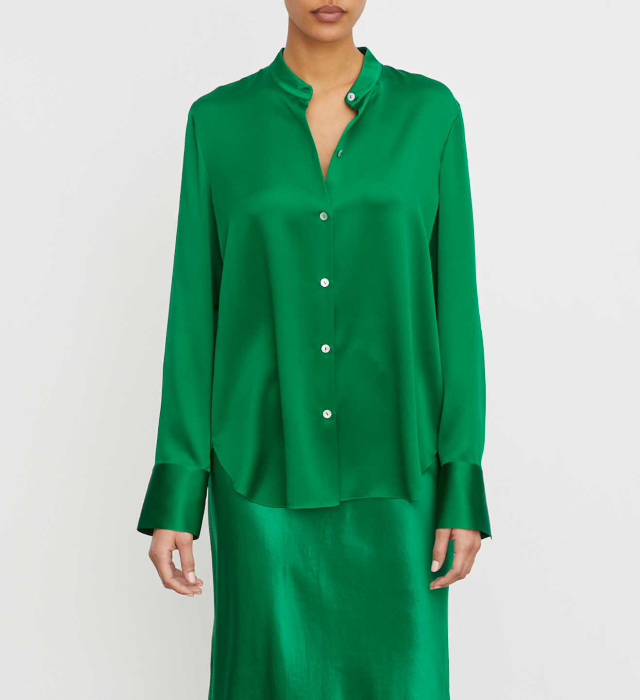 Slim Fitted Band Collar Blouse - Emerald by Vince | 25 South Boutiques