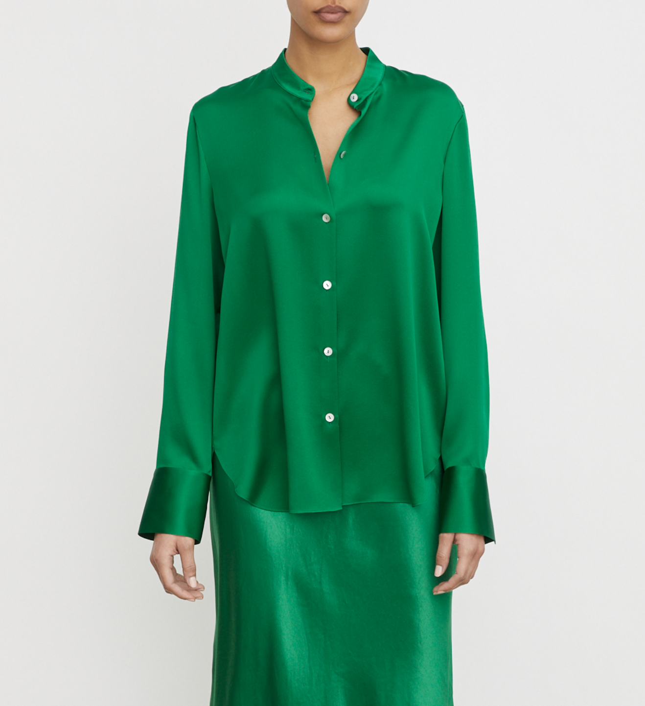 Slim Fitted Band Collar Blouse - Emerald by Vince | 25 South Boutiques