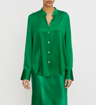 Slim Fitted Band Collar Blouse - Emerald by Vince | 25 South Boutiques