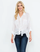Cargo Pocket Tie Front Top - Optic White by Maven West | 25 South Boutiques