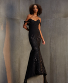 Floral Appliqué Fitted Gown - Black by Savin London | 25 South Boutiques