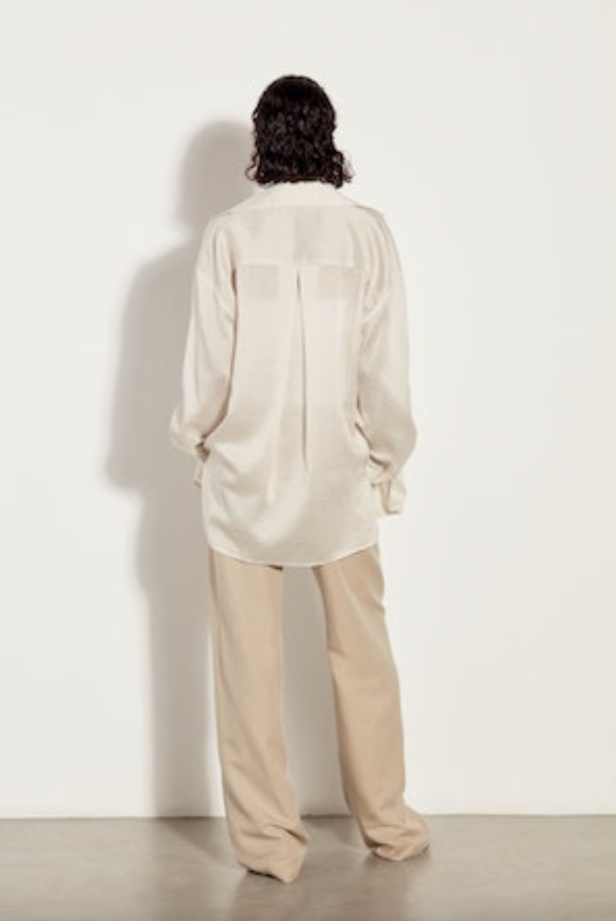 Striped Silk Shirt - Khaki Stripe by Enza Costa — view 4