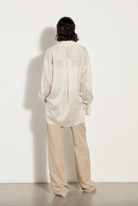 Striped Silk Shirt - Khaki Stripe by Enza Costa — view 4