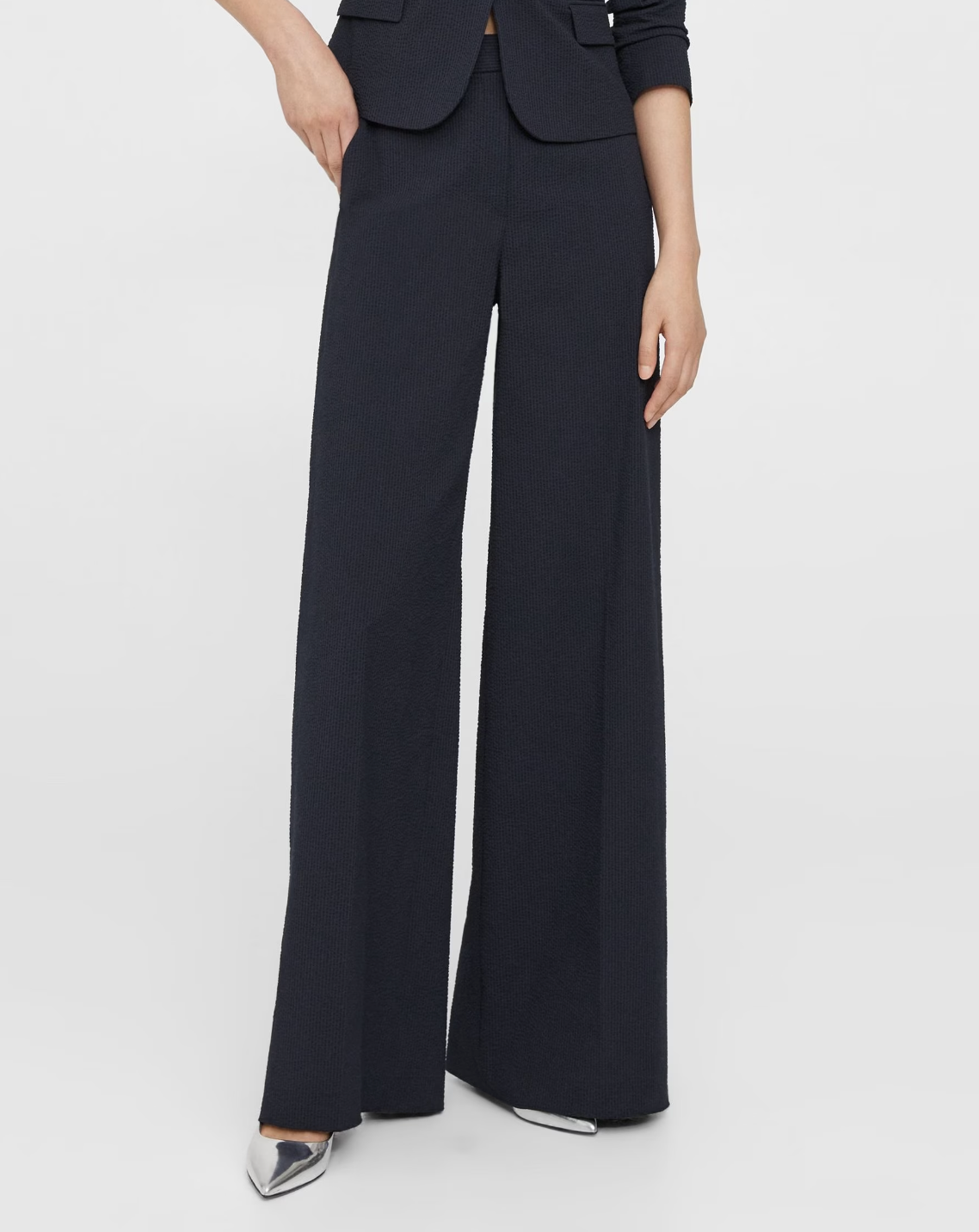Seersucker High-Waist Wide-Leg Pant - Navy by Theory — alternate view