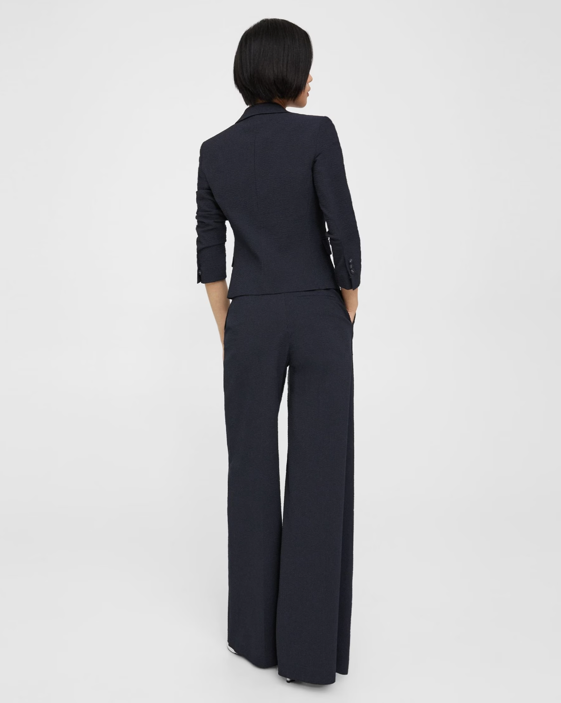 Seersucker High-Waist Wide-Leg Pant - Navy by Theory — view 3