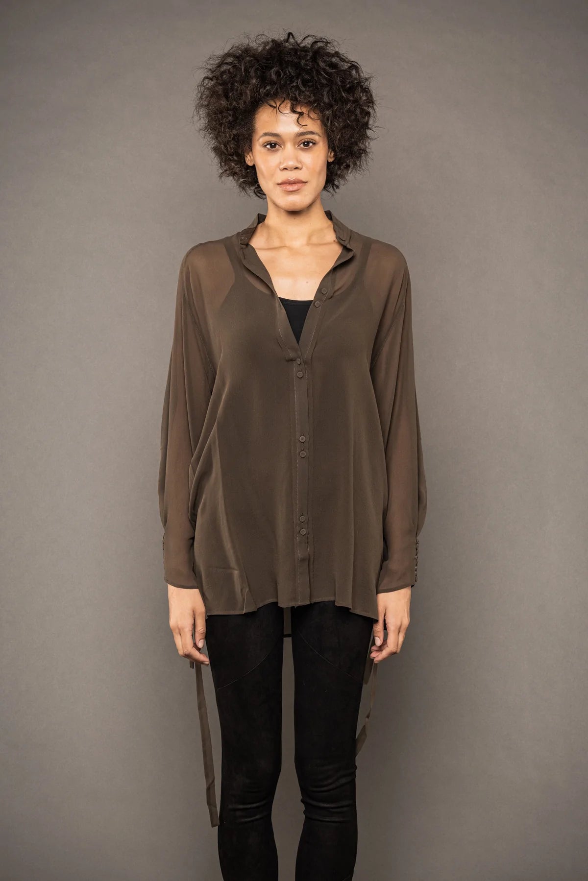 Sheer Silk Blouse - Military by Isabel Benenato | 25 South Boutiques
