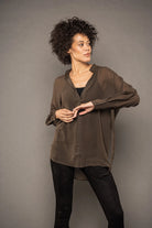 Sheer Silk Blouse - Military by Isabel Benenato — view 3