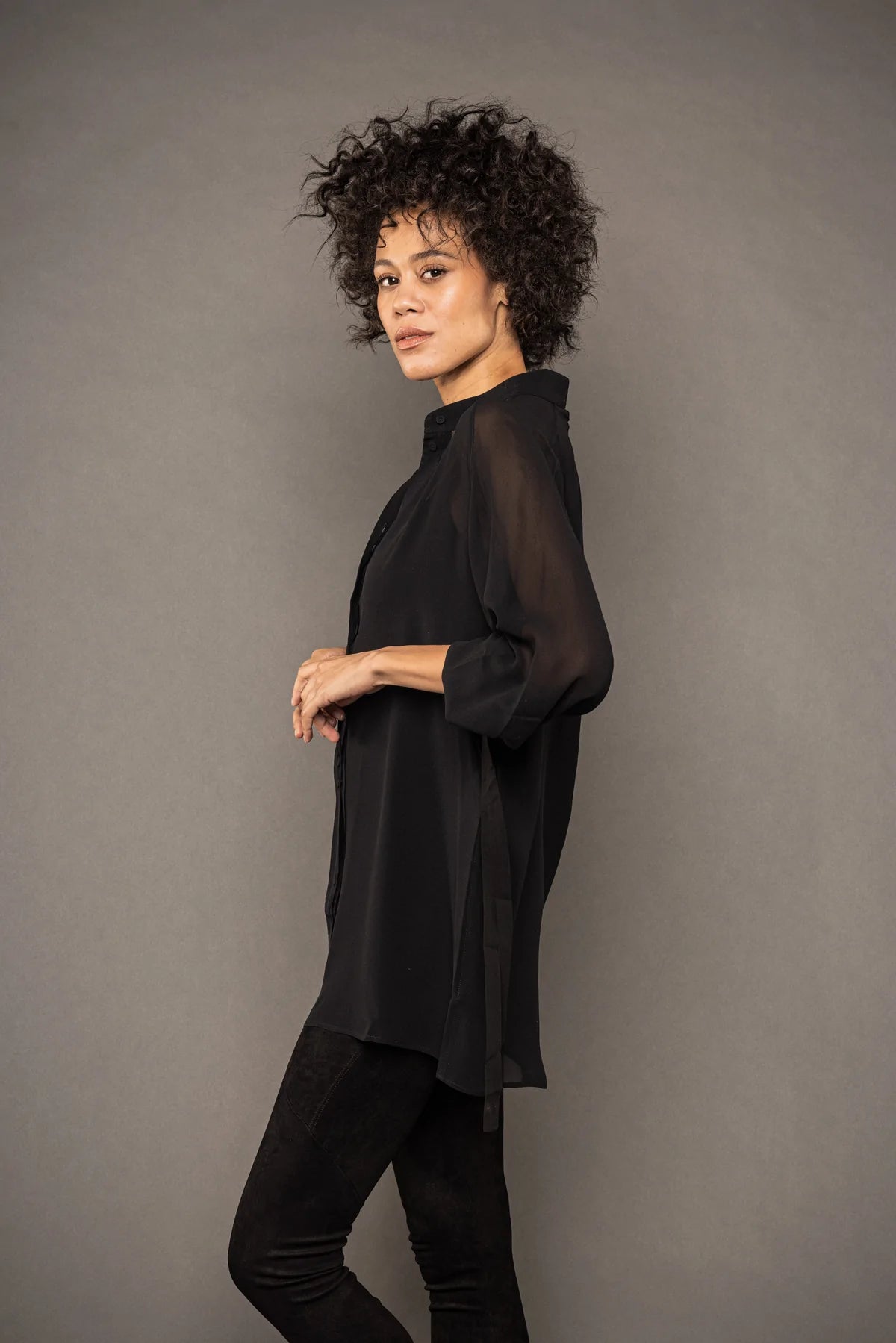 Sheer Silk Blouse - Black by Isabel Benenato — view 3