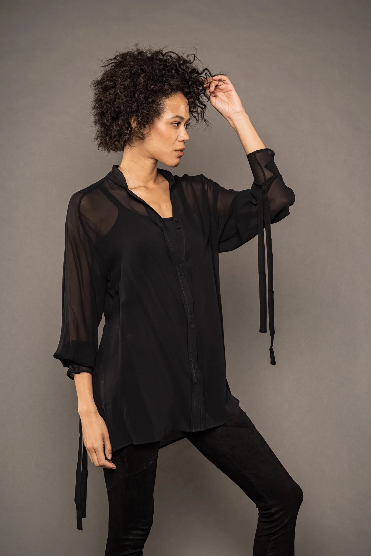Sheer Silk Blouse - Black by Isabel Benenato — view 4