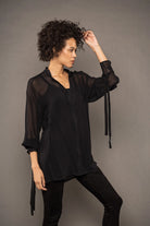 Sheer Silk Blouse - Black by Isabel Benenato — view 4