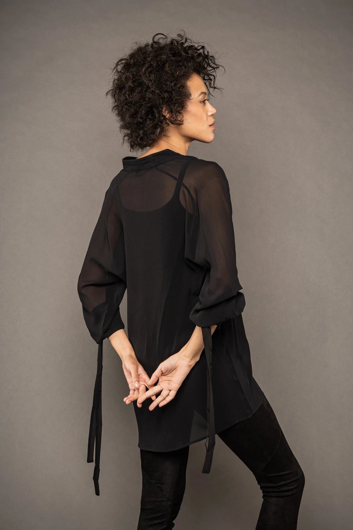 Sheer Silk Blouse - Black by Isabel Benenato — view 5
