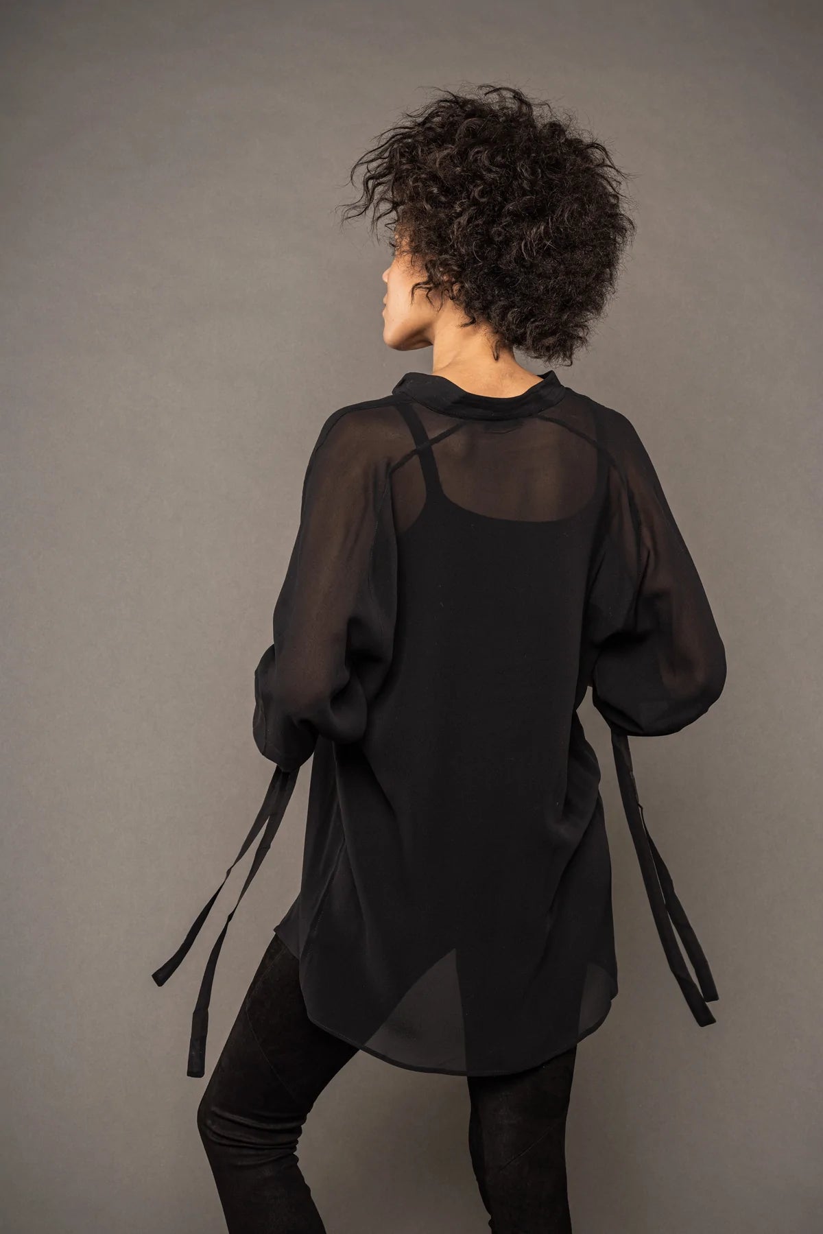 Sheer Silk Blouse - Black by Isabel Benenato — view 6