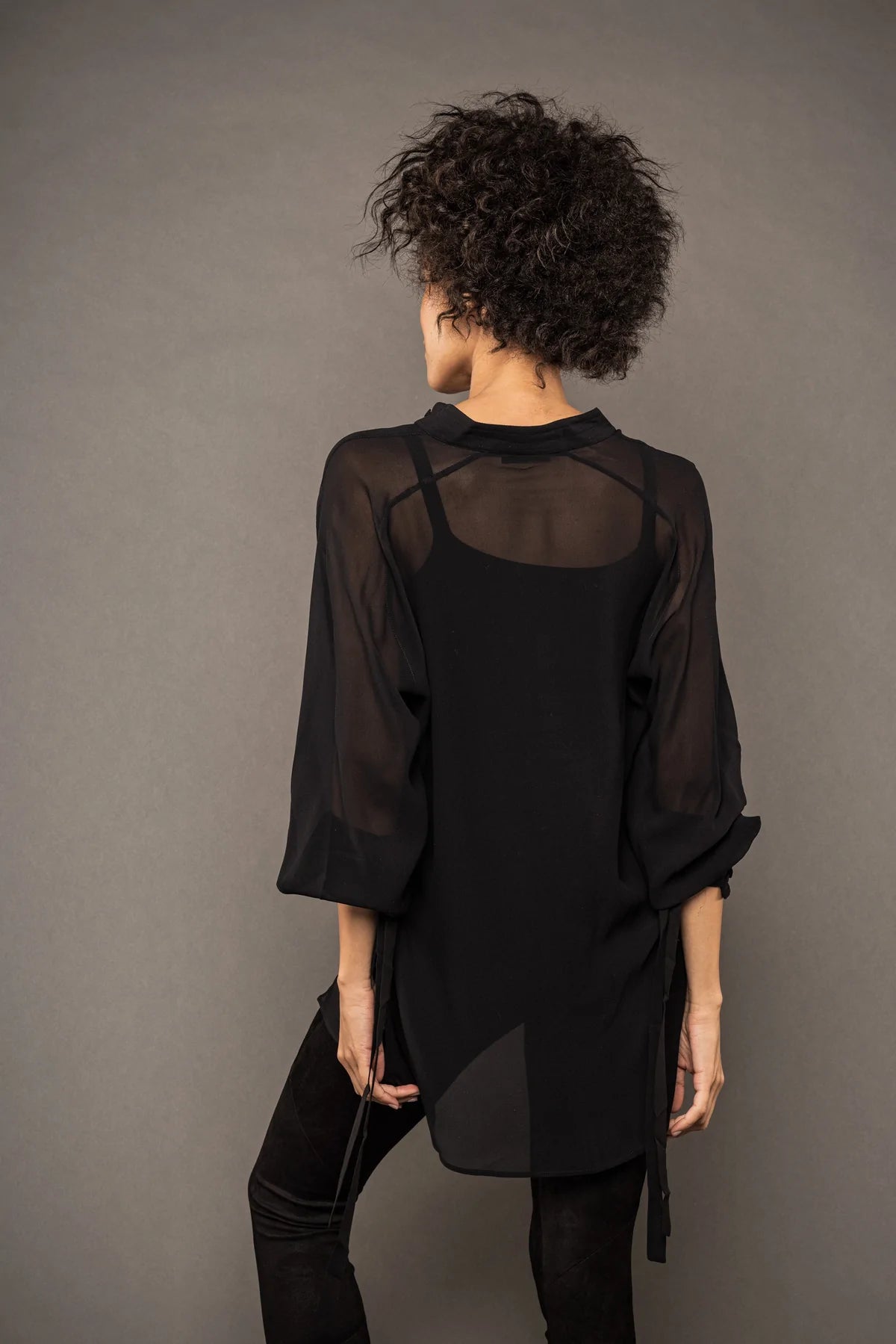 Sheer Silk Blouse - Black by Isabel Benenato — alternate view