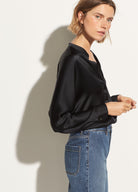 Band Collar Silk Blouse - Black by Vince | 25 South Boutiques