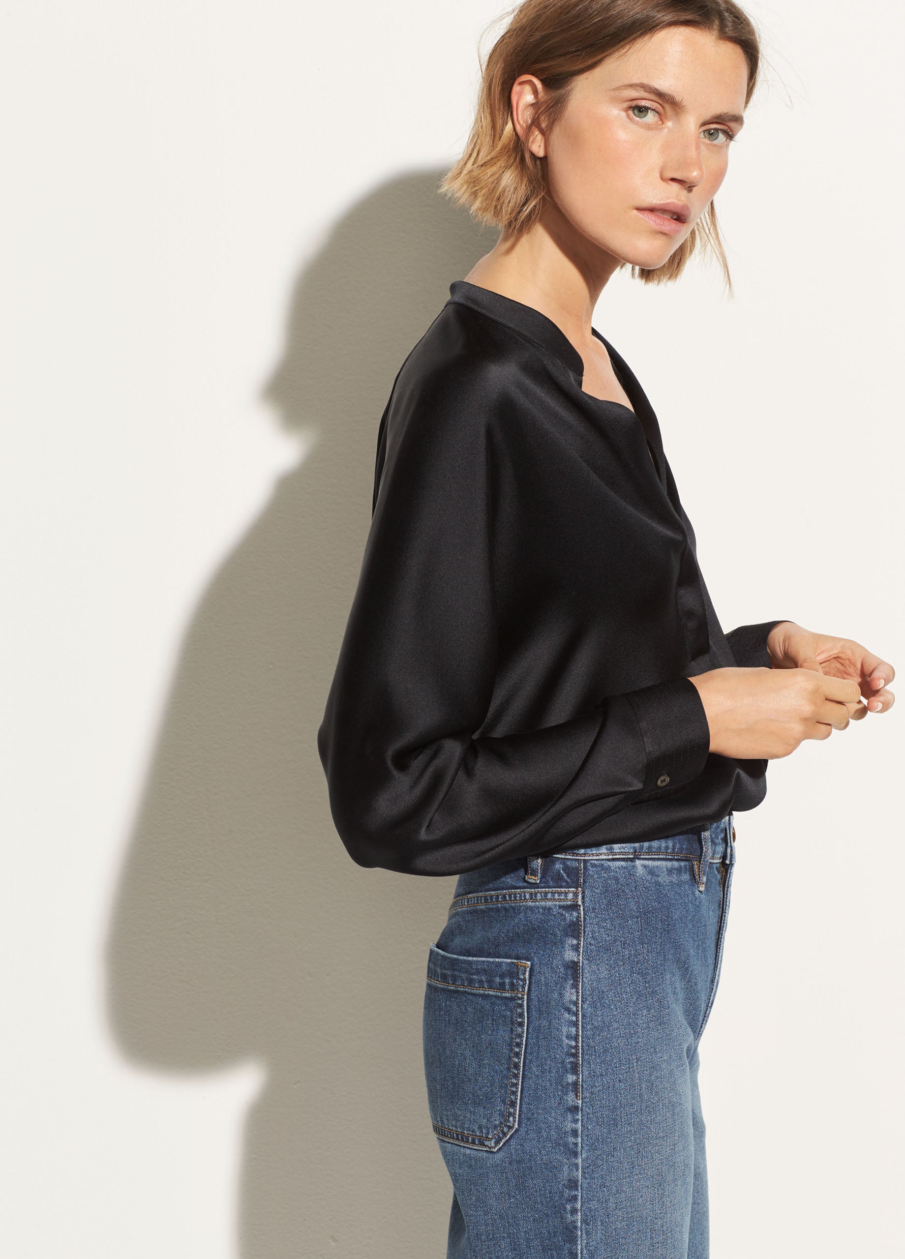 Band Collar Silk Blouse - Black by Vince | 25 South Boutiques