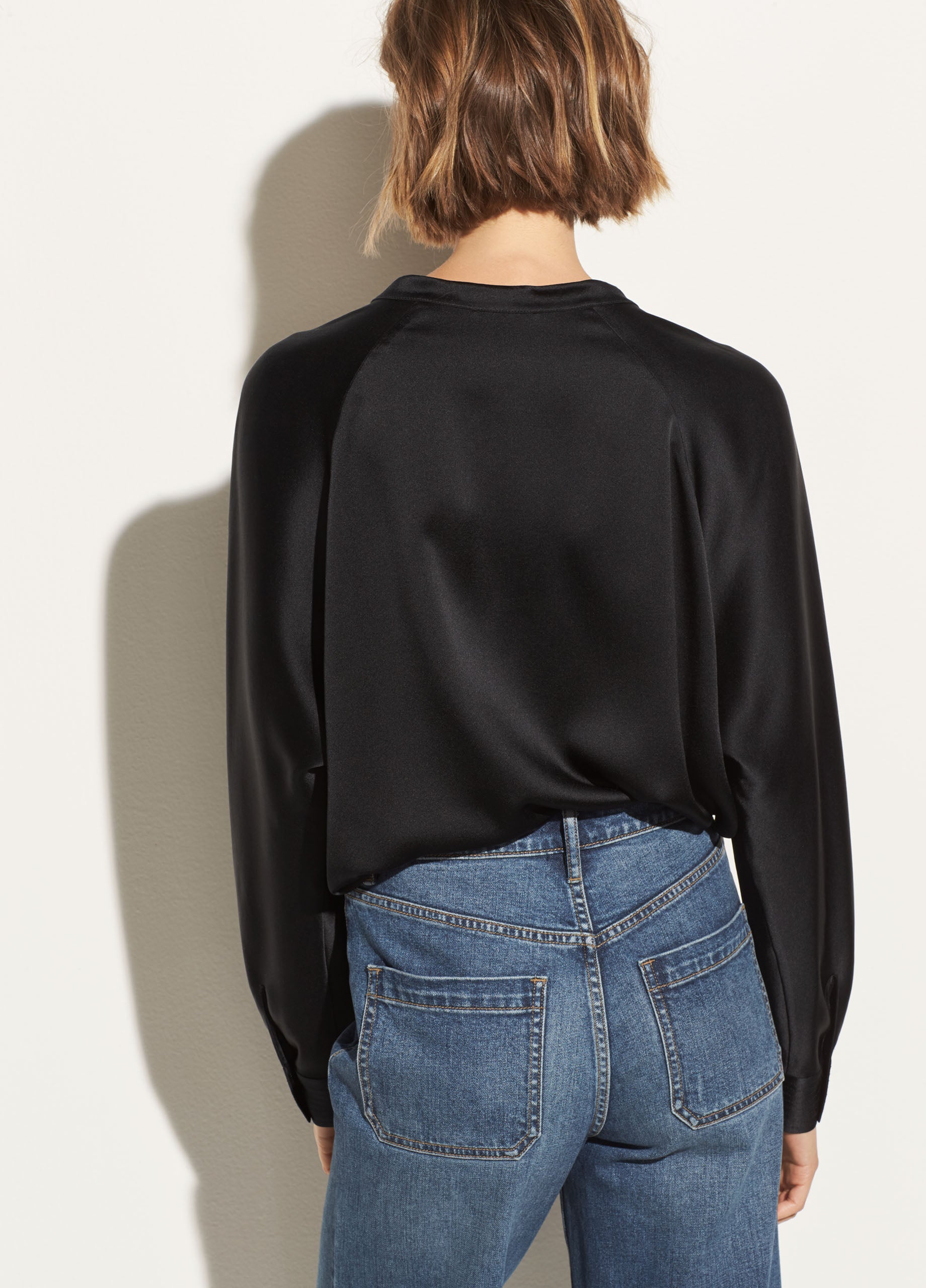 Band Collar Silk Blouse - Black by Vince — view 4