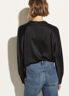 Band Collar Silk Blouse - Black by Vince — view 4
