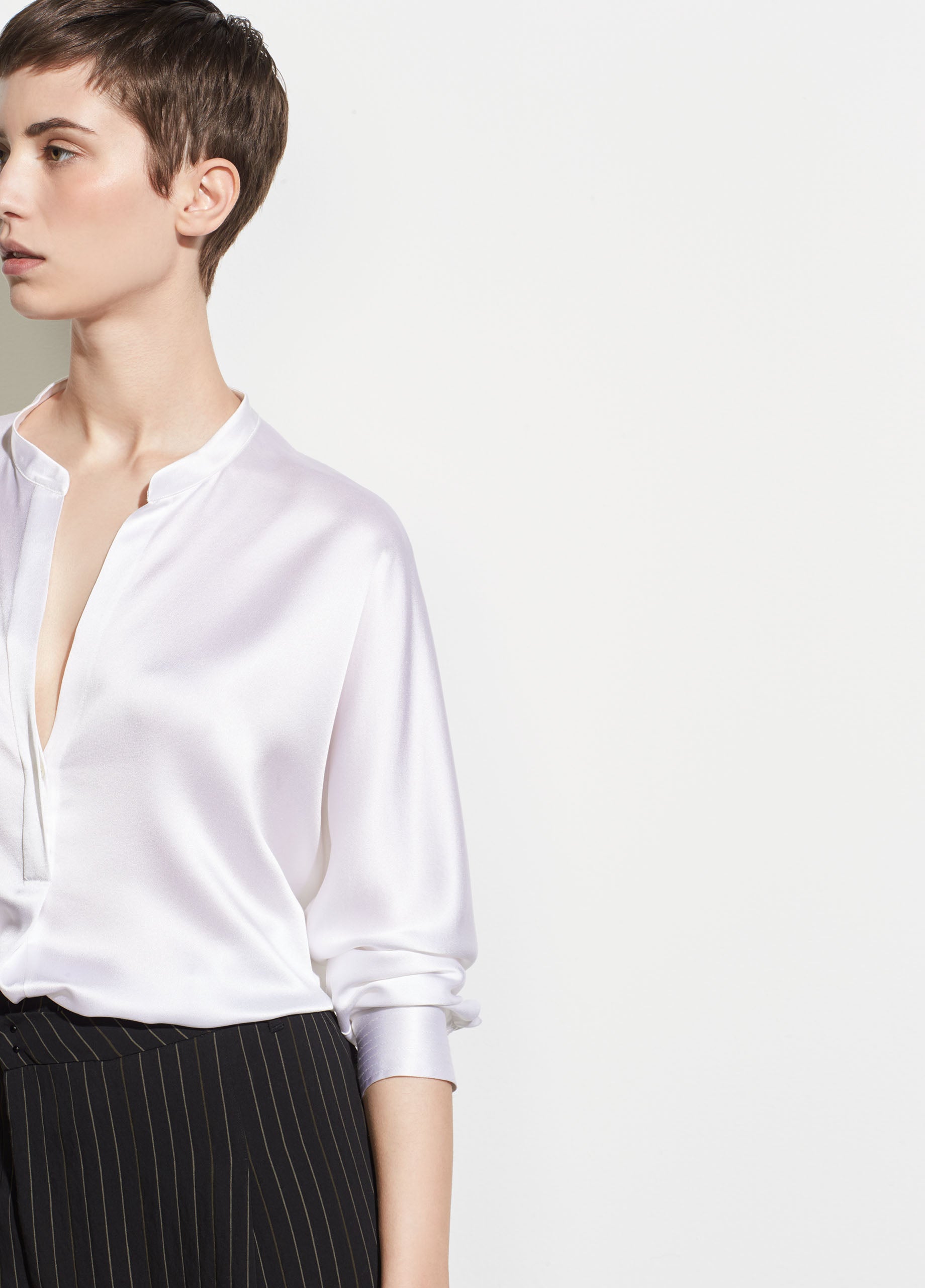 Band Collar Silk Blouse - Optic White by Vince — alternate view