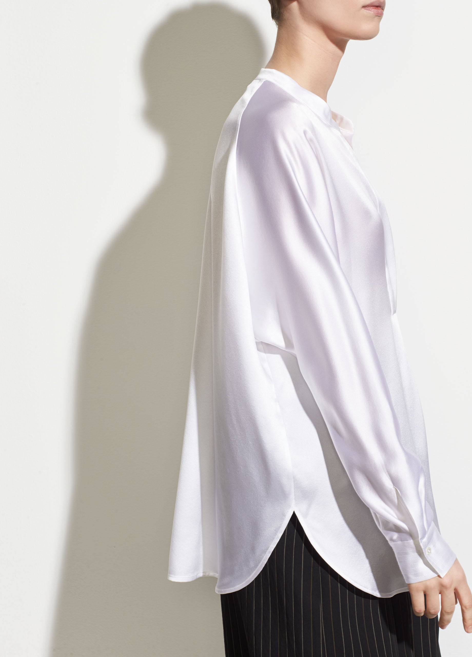 Band Collar Silk Blouse - Optic White by Vince — view 3