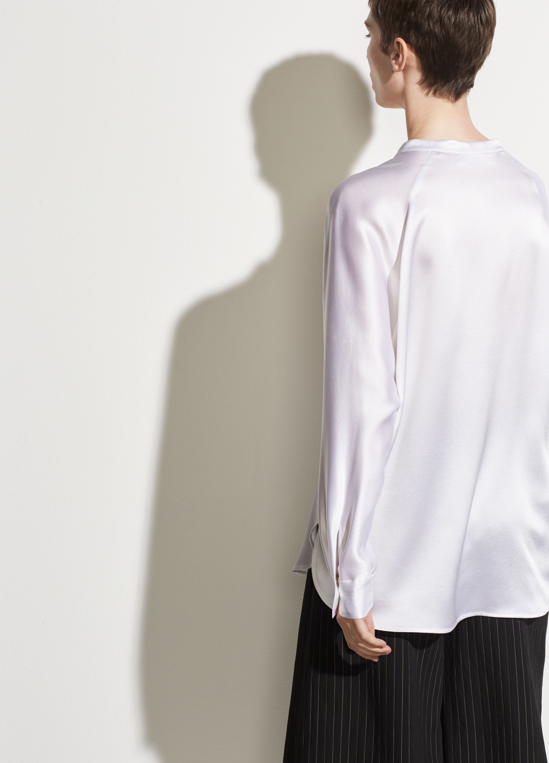 Band Collar Silk Blouse - Optic White by Vince — view 4