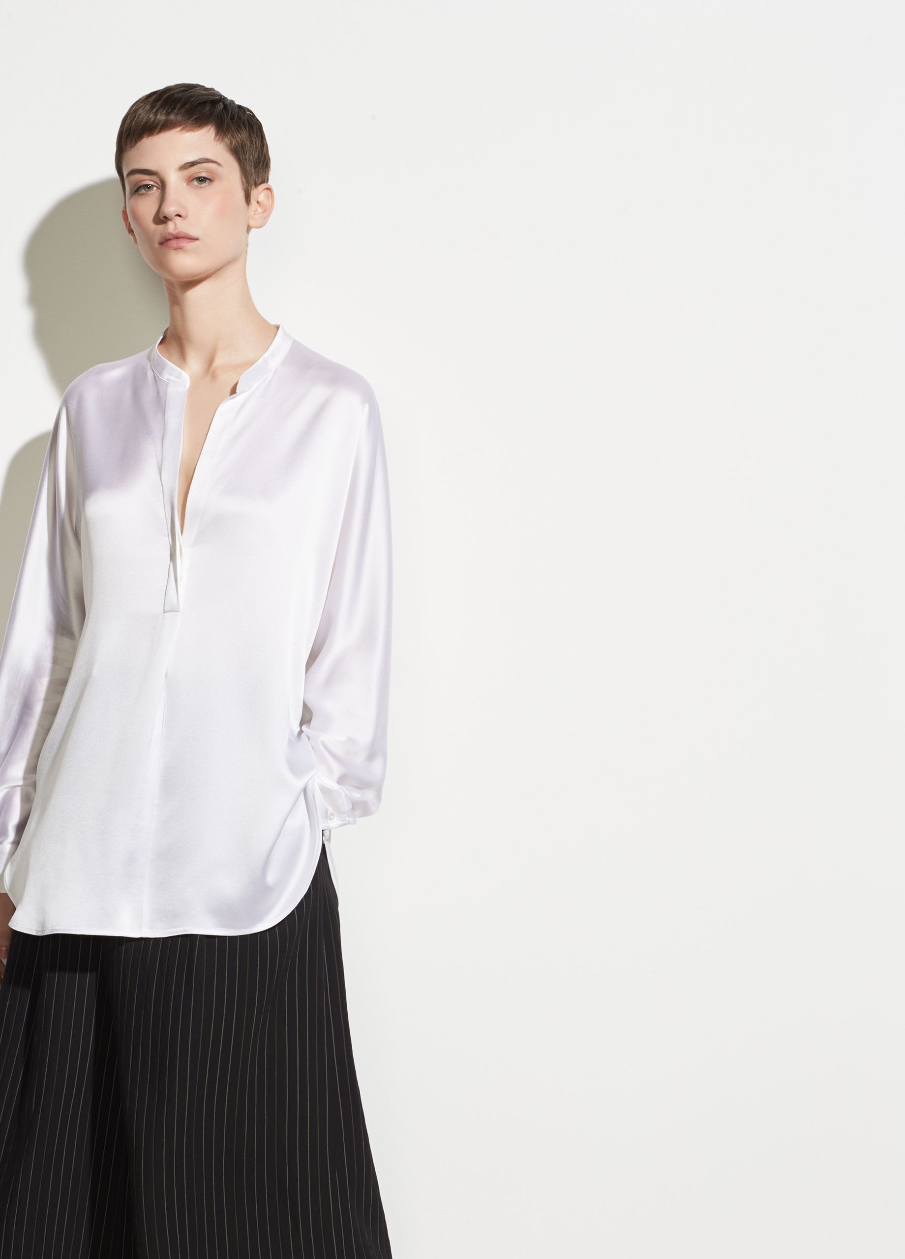 Band Collar Silk Blouse - Optic White by Vince | 25 South Boutiques