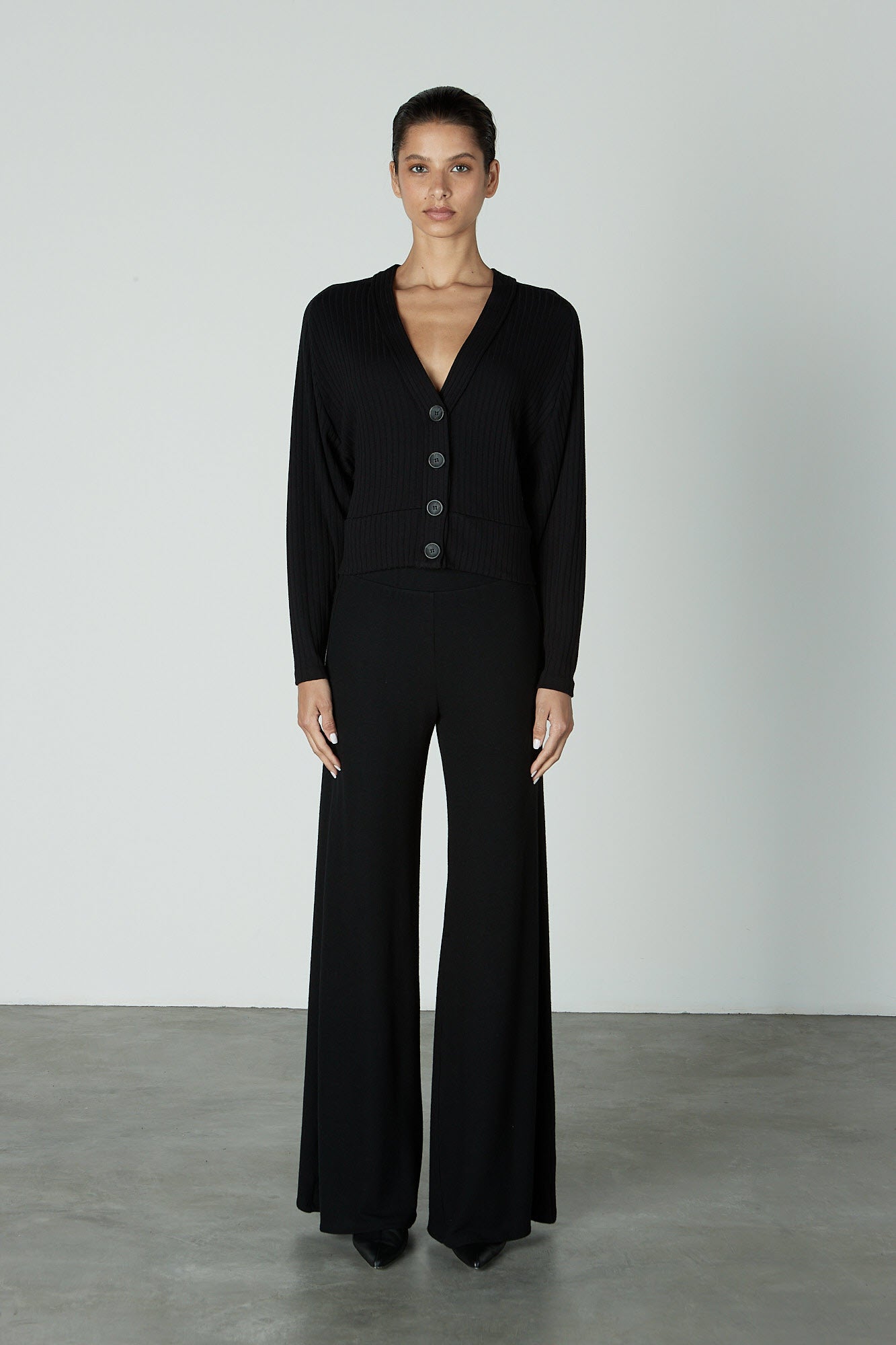 Crop Button Up Cardigan - Black by Enza Costa — alternate view