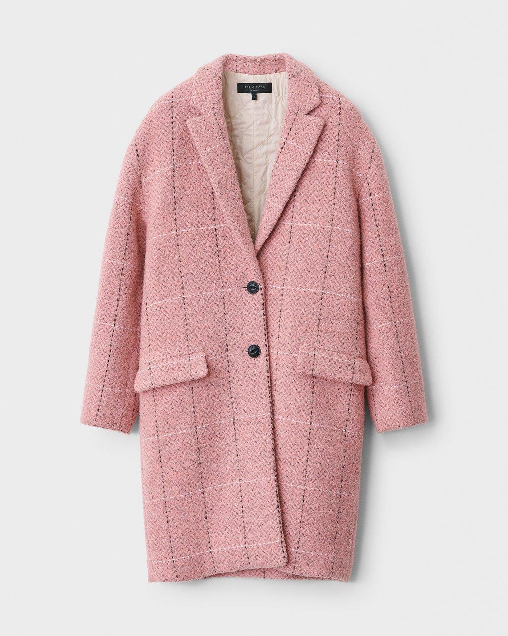 Estelle Cocoon Wool Blend Check Coat - Pink Multi by Rag & Bone — view 4