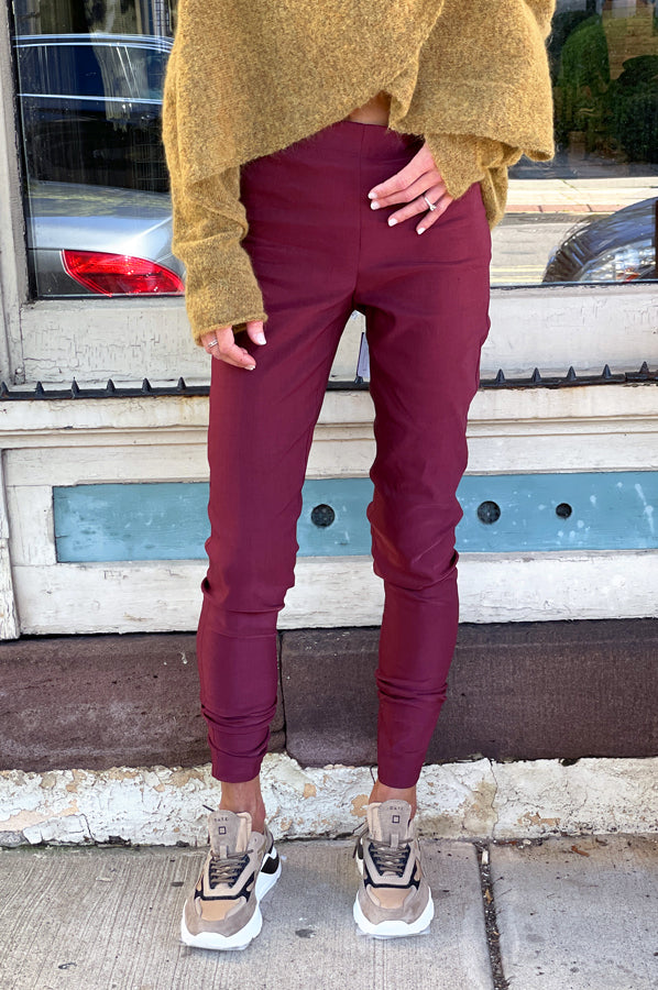Stretch Linen Long Leggings - Burgundy by Sarah Pacini — view 4