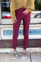 Stretch Linen Long Leggings - Burgundy by Sarah Pacini — view 4