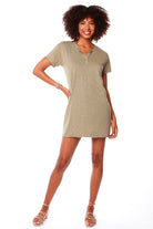 Raw Edged Henley Dress - Basil by Bobi | 25 South Boutiques