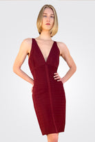 Deep V Mini Dress - Beet by Herve Leger — alternate view