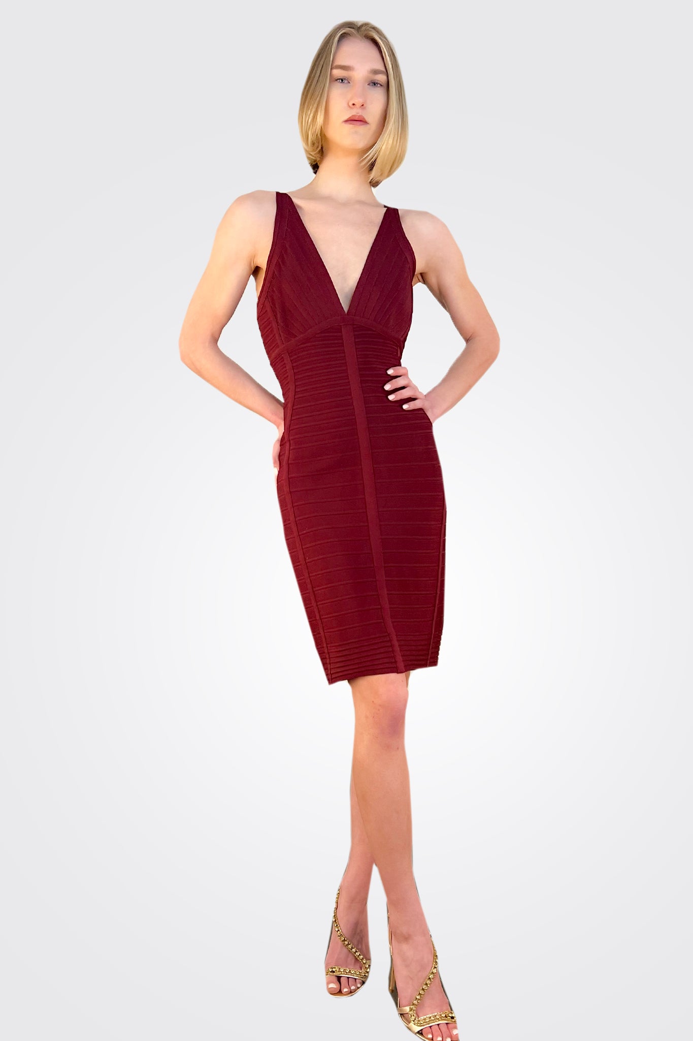 Deep V Mini Dress - Beet by Herve Leger | 25 South Boutiques