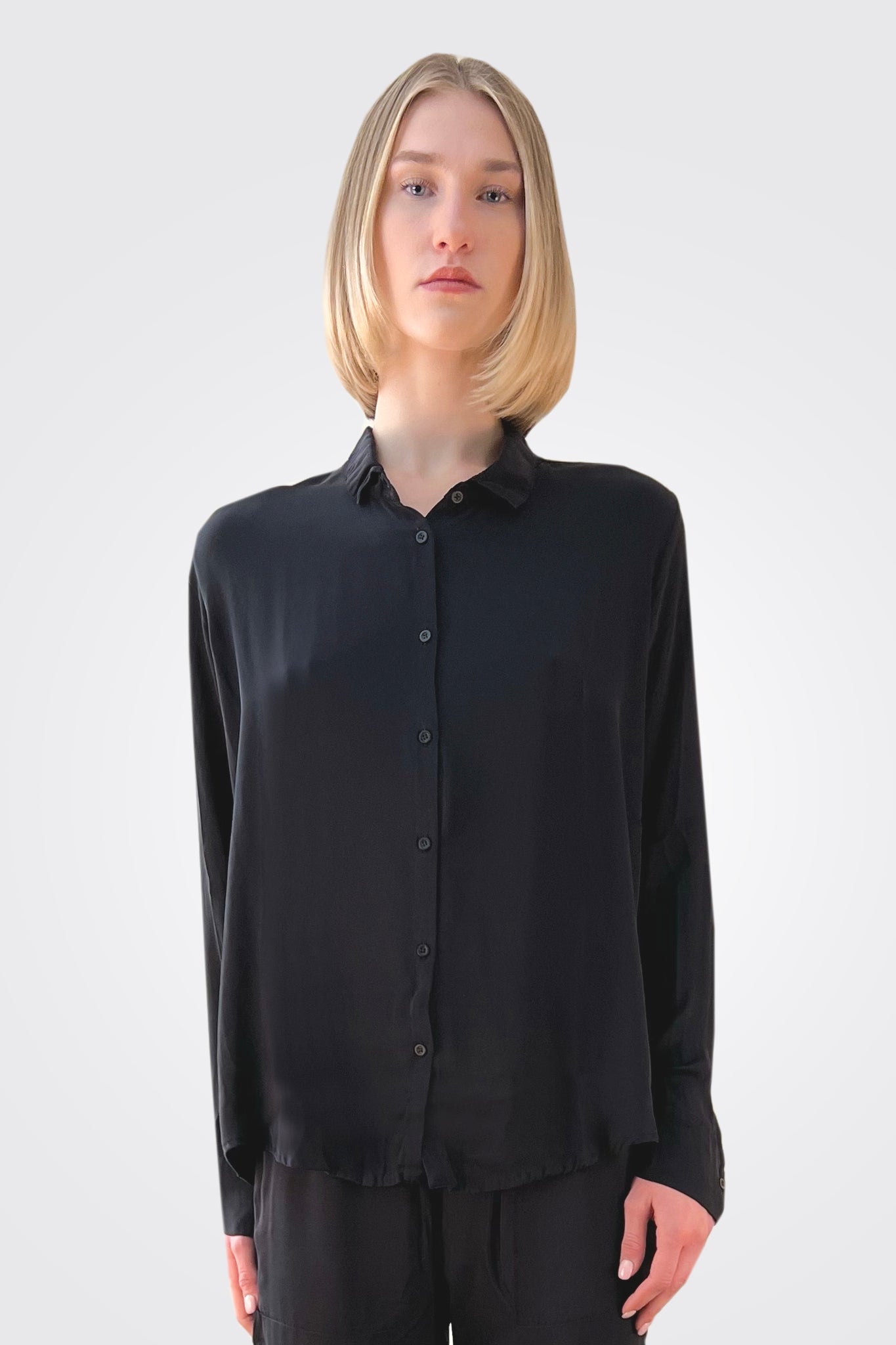 Silk Button Down Blouse - Black by Private 0204 | 25 South Boutiques