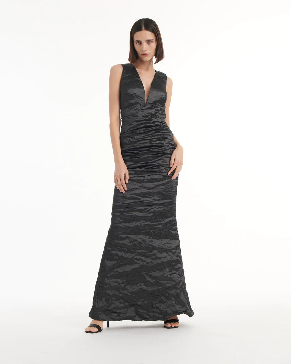 Solid Techno Metal Plunge Gown - Black by Nicole Miller | 25 South Boutiques