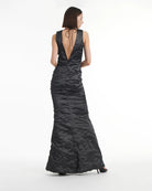 Solid Techno Metal Plunge Gown - Black by Nicole Miller — alternate view