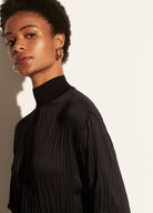 Rib Mock Neck Satin Long Sleeve - Black by Vince — alternate view
