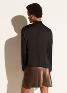 Rib Mock Neck Satin Long Sleeve - Black by Vince — view 4