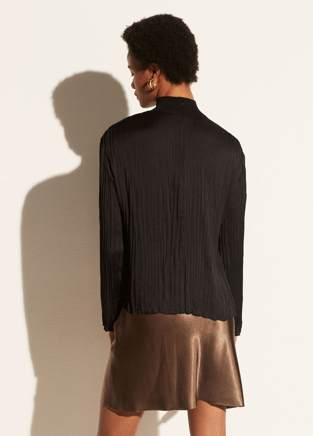 Rib Mock Neck Satin Long Sleeve - Black by Vince — view 4