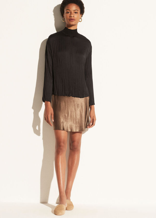 Rib Mock Neck Satin Long Sleeve - Black by Vince | 25 South Boutiques