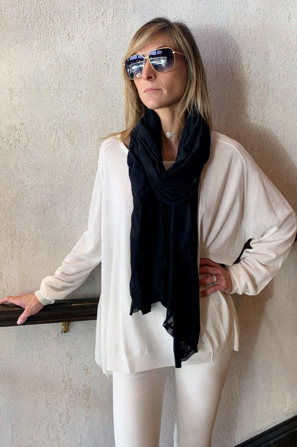 Sheer Print Scarf - Black by Rundholz — view 3