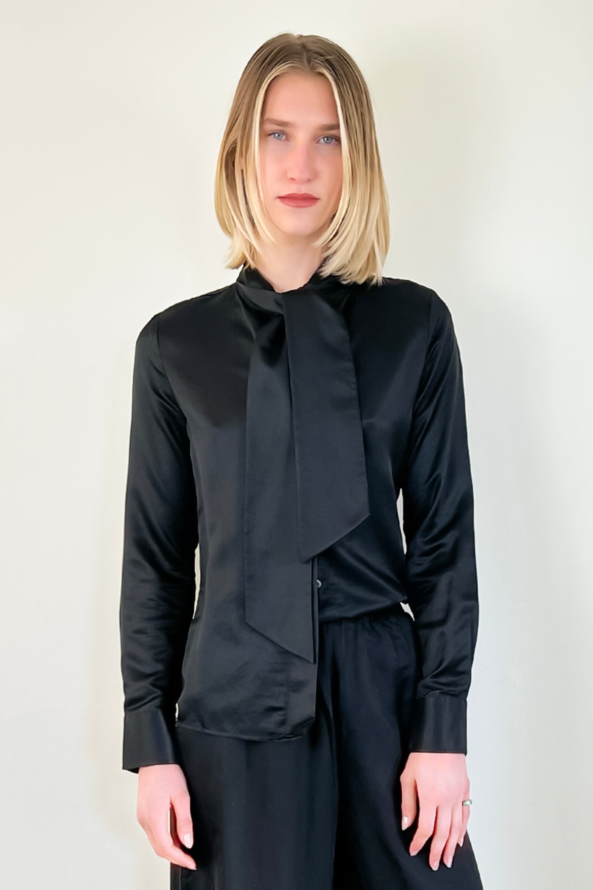 Bow Tie Blouse - Black by Brazeau Tricot — view 3