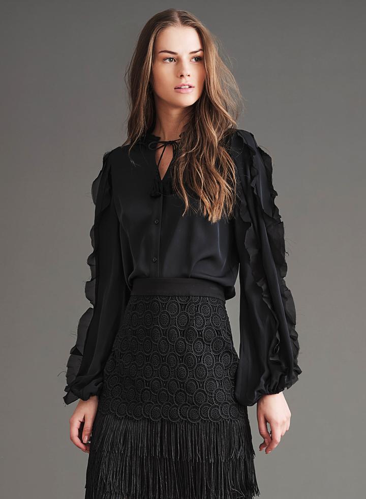 Phoebe Button Down Blouse - Black by Haute Hippie | 25 South Boutiques