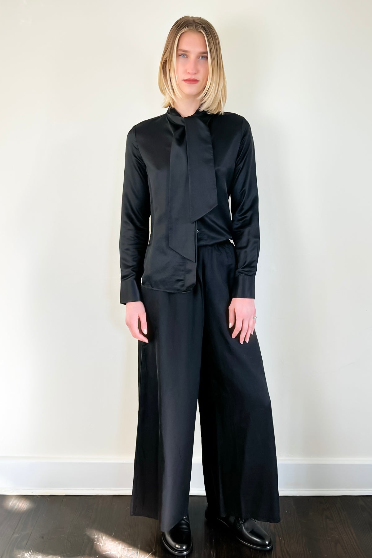 Bow Tie Blouse - Black by Brazeau Tricot — view 5