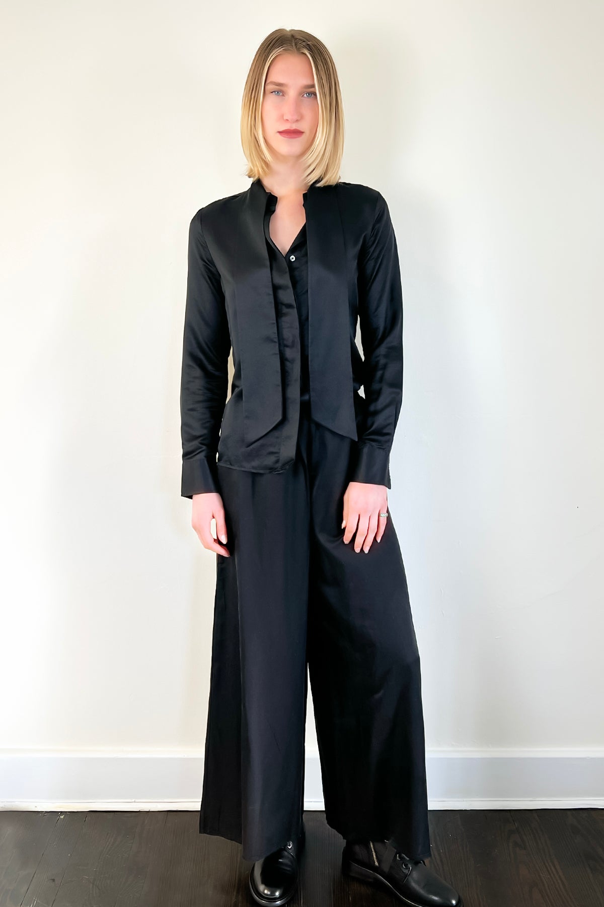 Bow Tie Blouse - Black by Brazeau Tricot — view 4