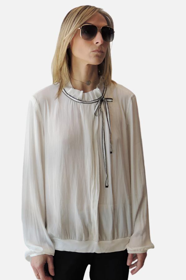 Ribbon Neck Blouse - Off White by Beate Heymann | 25 South Boutiques