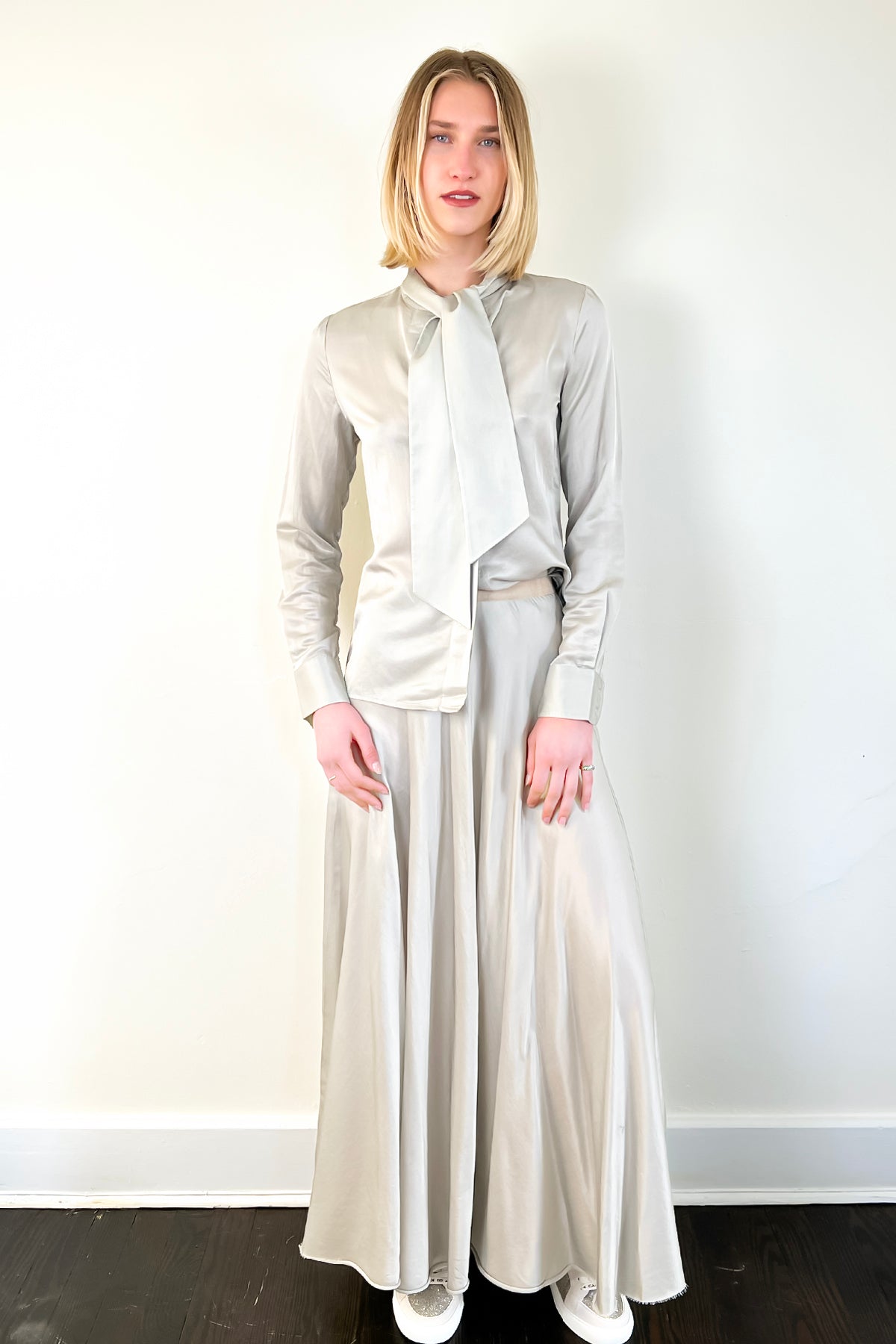 Bow Tie Blouse - Silver by Brazeau Tricot — view 4