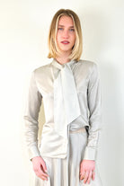 Bow Tie Blouse - Silver by Brazeau Tricot | 25 South Boutiques
